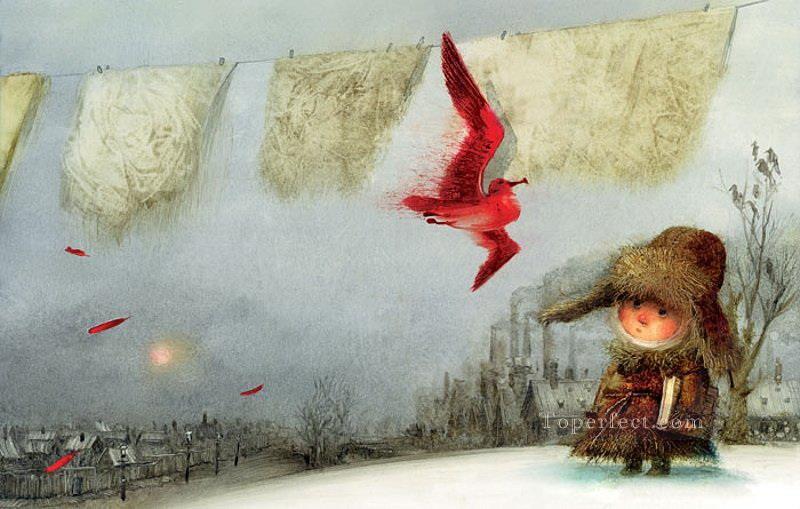 contes de fées oiseaux fantaisie Peintures à l'huile